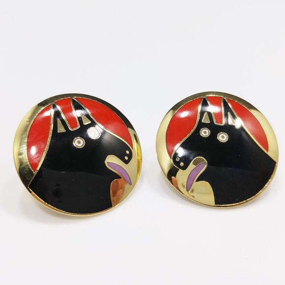 Laurel Burch BASSO Dog Earrings, Gold Plated, 1980s Vintage Jewelry - Picture 10 of 10